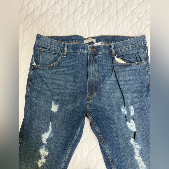 Denim Gold Mens Jeans Straight Leg Denim Blue Dark Wash Ripped Regular Fit 44x30 - Picture 3 of 14